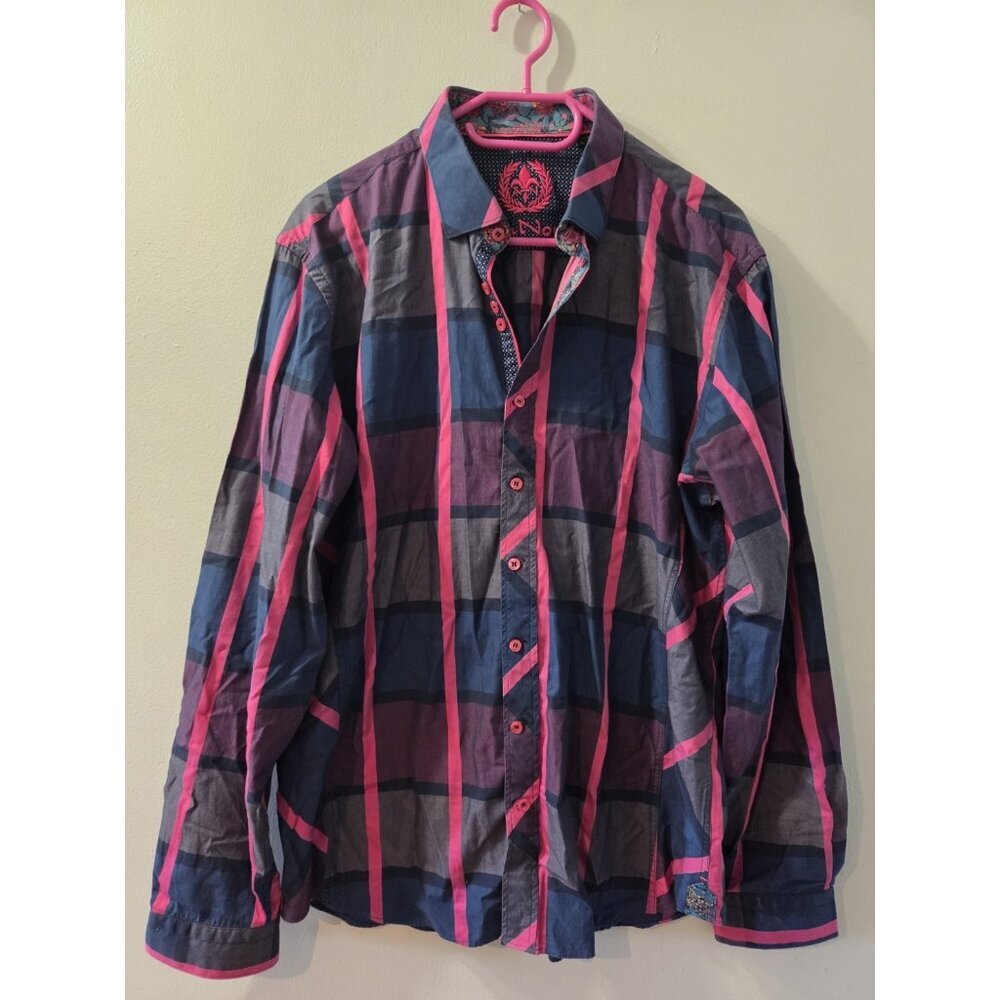 Au Noir Long Sleeves Shirt Size 5 Pink and Purple Squared Pattern Pre-Owned